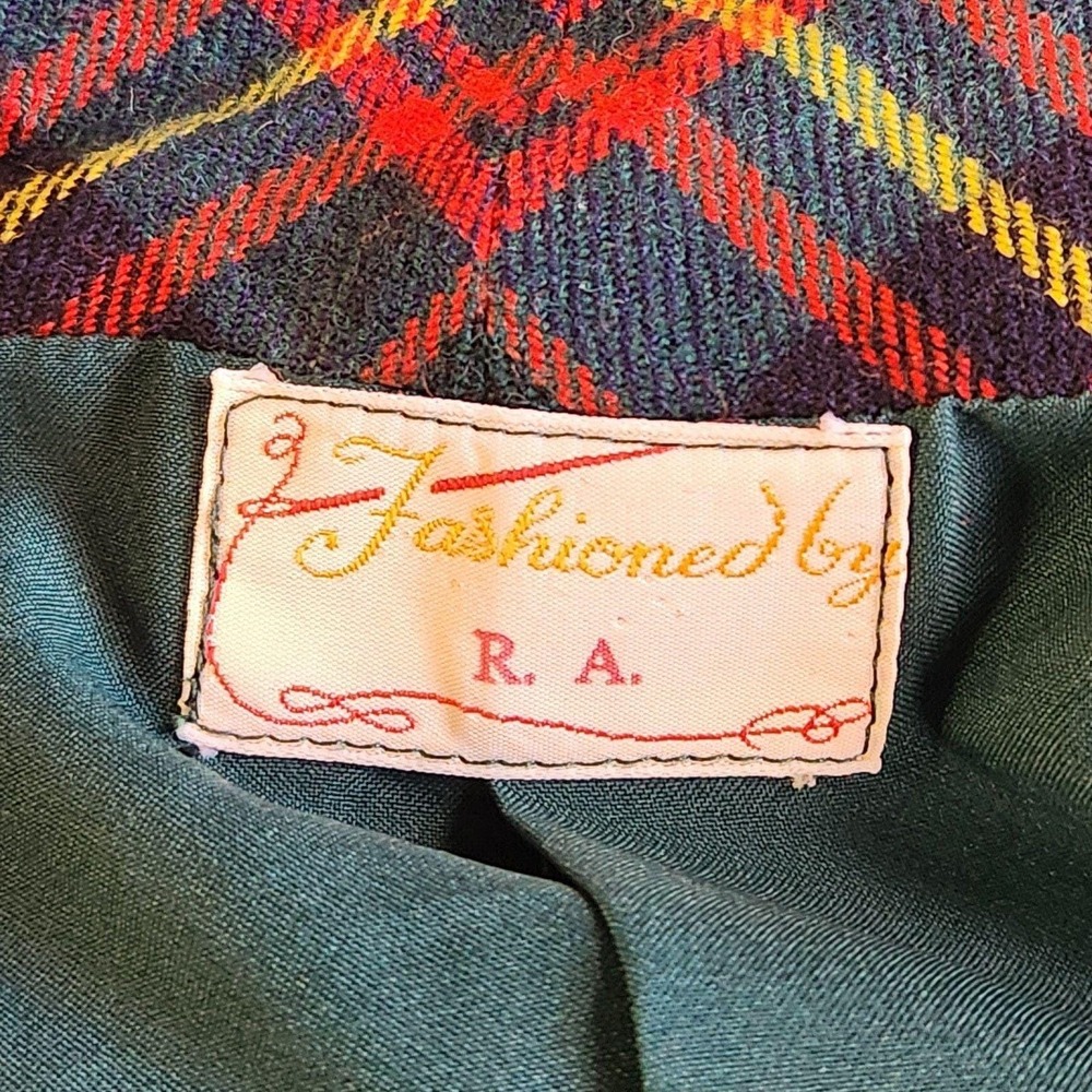 HANDMADE By R.A. Plaid Blazer Womens Small 1940s 50s Jacket Red Green VTG - Picture 3 of 6